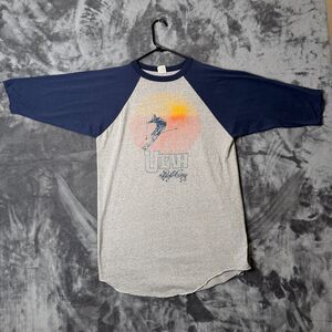 True Vintage Gray Blue Park City Utah Ski Promo T-Shirt Size Large Long